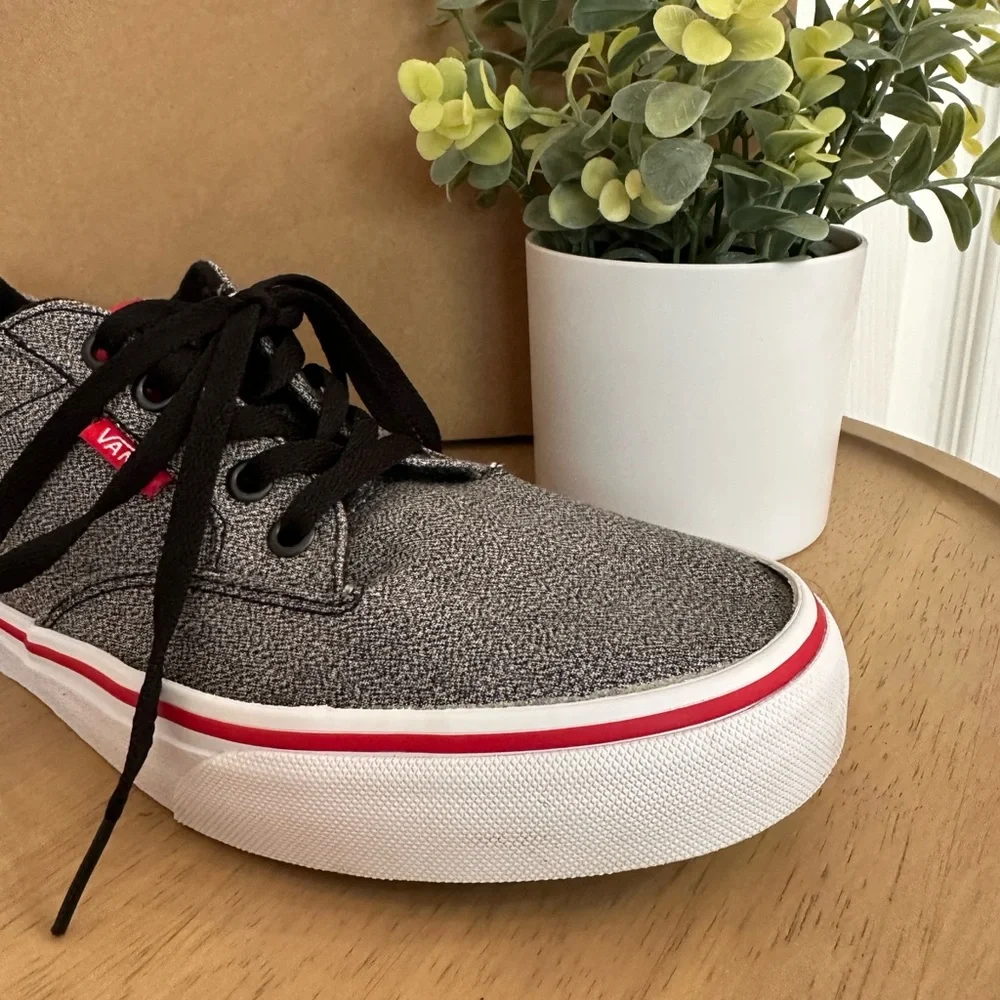 VANS ~ Gray and Black Sneakers Classic Skate Style w/Bold Red Etching size 8
